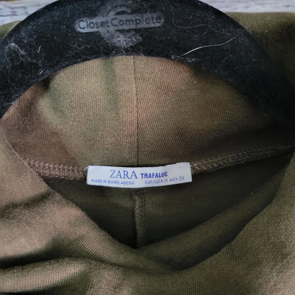 Zara M Olive Green Mockneck Dress Cotton Blend - Picture 3 of 3